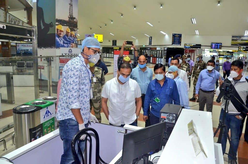 Assam Health Minister Himanta Biswa Sarma checking the preparedness at the Guwahati Airport.