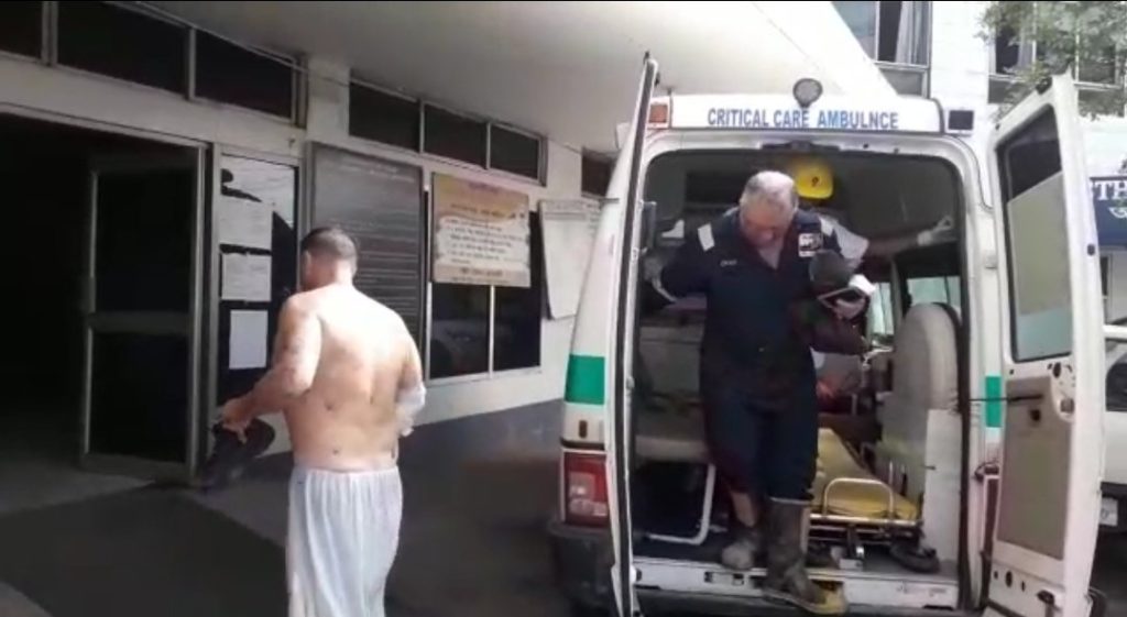 The injured experts being taken for treatment. 
Image source: Tulika Devi