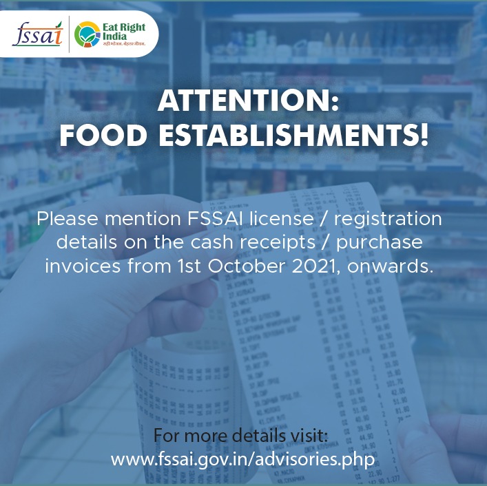 Invoices of Food Businesses must carry their FSSAI Registration Number